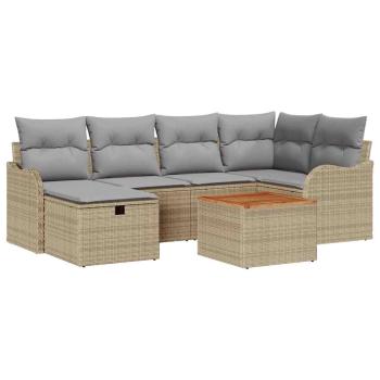 ARDEBO.de - 7-teiliges Garten Sofa Set mit Kissen Beige Poly Rattan, 2-Sitzer Garten Sofa mit Stauraum & Kissen Beige Poly Rattan
