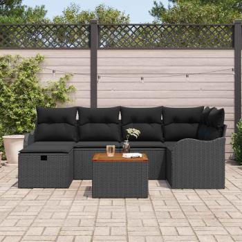 ARDEBO.de - 7-teiliges Garten Sofaset mit Polstern Schwarzes Poly Rattan, 2-Sitzer Garten Sofa mit Stauraum & Polstern Schwarzes Poly Rattan