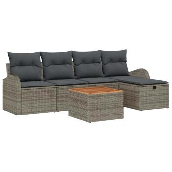 6-teiliges Garten Sofaset mit Kissen Grau Poly Rattan, 2-Sitzer Garten Sofa mit Stauraum & Kissen Grau Poly Rattan