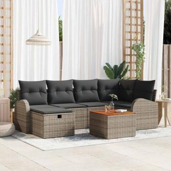 ARDEBO.de - 7-teiliges Garten-Sofa-Set mit Kissen Grau Poly-Rattan, 2-Sitzer-Garten-Sofa mit Stauraum & Kissen Grau Poly-Rattan