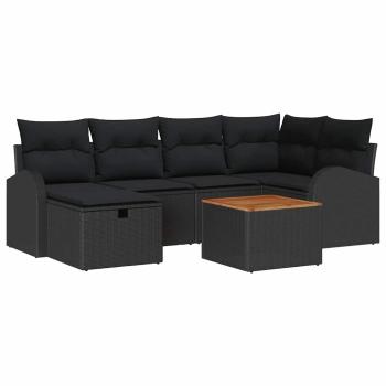 Gartensofa-set 7 Stk. Schwarz Poly Rattan