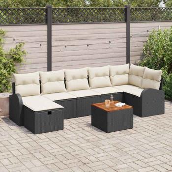 ARDEBO.de - 8-teiliges Garten Sofa Set mit Kissen Schwarz Poly Rattan, 2-Sitzer Garten Sofa mit Stauraum & Kissen Schwarz Poly Rattan