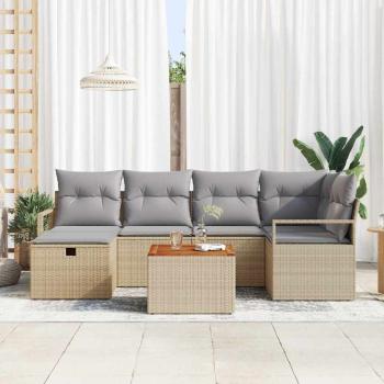 7-teiliges Garten Sofa Set mit Kissen Beige Poly Rattan, 2-Sitzer Garten Sofa mit Stauraum & Kissen Beige Poly Rattan