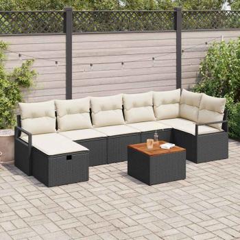 ARDEBO.de - 8-teiliges Garten Sofa Set mit Kissen Schwarz Poly Rattan, 2-Sitzer Garten Sofa mit Stauraum & Kissen Schwarz Poly Rattan