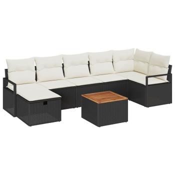 8-teiliges Garten Sofa Set mit Kissen Schwarz Poly Rattan, 2-Sitzer Garten Sofa mit Stauraum & Kissen Schwarz Poly Rattan