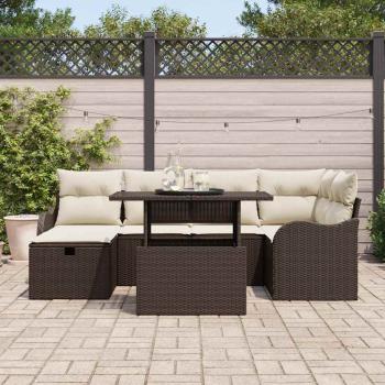 7-teiliges Garten-Sofa-Set mit Kissen Braun Poly-Rattan, 2-Sitzer Garten-Sofa mit Stauraum & Kissen Braun Poly-Rattan