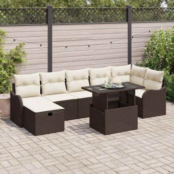 ARDEBO.de - 8-teiliges Garten Sofa Set mit Kissen Braun Poly Rattan, 2-Sitzer Garten Sofa mit Stauraum & Kissen Braun Poly Rattan