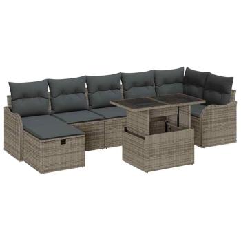 8-teiliges Garten Sofa Set mit Kissen Grau Poly Rattan, 2-Sitzer Garten Sofa mit Stauraum & Kissen Grau Poly Rattan
