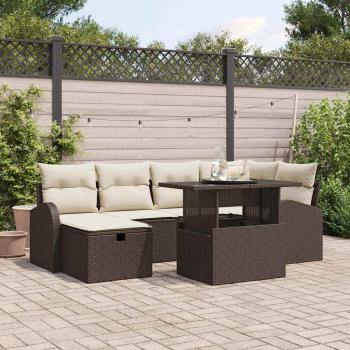 ARDEBO.de - 7-teiliges Gartensofa Set mit Kissen Braun Poly Rattan, 2-Sitzer Gartensofa mit Stauraum & Kissen Braun Poly Rattan