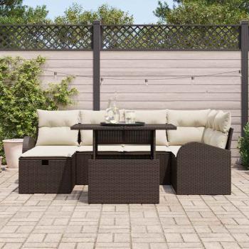 7-teiliges Gartensofa Set mit Kissen Braun Poly Rattan, 2-Sitzer Gartensofa mit Stauraum & Kissen Braun Poly Rattan