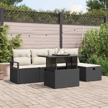 ARDEBO.de - 6-teiliges Garten Sofa Set mit Kissen Schwarz Poly Rattan, 2-Sitzer Garten Sofa mit Stauraum & Kissen Schwarz Poly Rattan