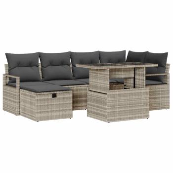 7-teiliges Garten-Sofa-Set mit Kissen Hellgrau Poly-Rattan, 2-Sitzer Garten-Sofa mit Stauraum & Kissen Grau Poly-Rattan