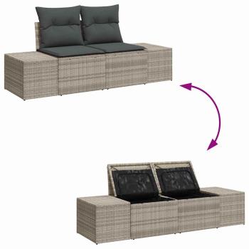 7-teiliges Garten-Sofa-Set mit Kissen Hellgrau Poly Rattan