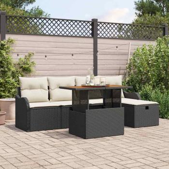 ARDEBO.de - 6-teiliges Garten Sofa Set mit Kissen Schwarz Poly Rattan, 2-Sitzer Garten Sofa mit Stauraum & Kissen Schwarz Poly Rattan