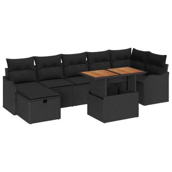 8-teiliges Garten-Sofa Set mit Kissen in schwarzem Poly-Rattan, 2-Sitzer Garten-Sofa mit Stauraum & Kissen in schwarzem Poly-Rattan