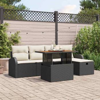 ARDEBO.de - 6-teiliges Garten-Sofa-Set mit Kissen Schwarz Poly-Rattan, 2-Sitzer Garten-Sofa mit Stauraum & Kissen Schwarz Poly-Rattan