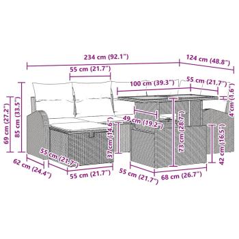 Garten-Sofa-Set 7 Stk. Schwarz Poly-Rattan