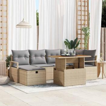 ARDEBO.de - 7-teiliges Garten Sofa Set mit Kissen Beige Poly Rattan, 2-Sitzer Garten Sofa mit Stauraum & Kissen Beige Poly Rattan