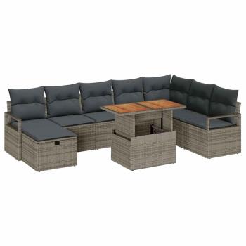 ARDEBO.de - 9-teiliges Garten Sofaset mit Kissen Grau Poly Rattan, 2-Sitzer Garten Sofa mit Stauraum und Kissen Grau Poly Rattan