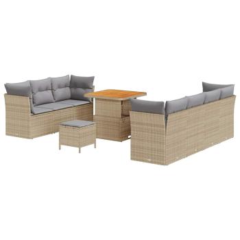 ARDEBO.de - 10-teiliges Garten-Sofa-Set mit Kissen aus beigem Poly-Rattan, 3-teiliges Garten-Essgruppe mit Kissen aus beigem Poly-Rattan
