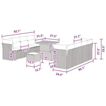 11-teiliges Garten-Sofa-Set mit Kissen Schwarz Poly-Rattan Akazie, 3-teiliges Garten-Dining-Set mit Kissen Schwarz Poly-Rattan Akazie