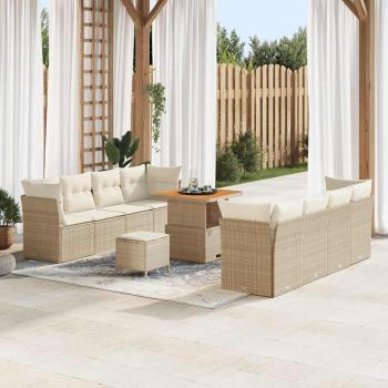 ARDEBO.de - 11-teiliges Garten Sofa Set mit Kissen Beige Poly Rattan Akazie, 3-teiliges Garten Essset mit Kissen Beige Poly Rattan Akazie