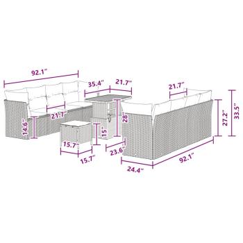 11-teiliges Garten Sofa Set mit Kissen Schwarz Poly Rattan Akazie, 3-teiliges Garten Essset mit Kissen Schwarz Poly Rattan Akazie