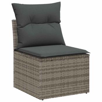 8-teiliges Garten Sofa Set mit Kissen Grau Poly Rattan Akazie, 3-teiliges Garten Esstisch Set mit Kissen Grau Poly Rattan Akazie