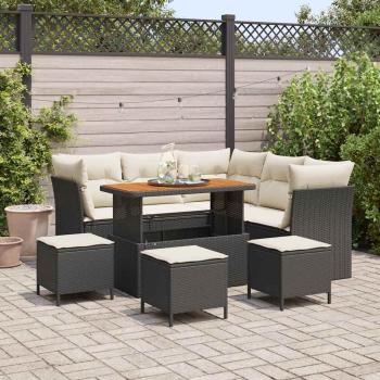 ARDEBO.de - 9-teiliges Garten Sofa Set mit Kissen schwarzes Poly Rattan Akazie, 4-teiliges Garten Esszimmerset mit Kissen schwarzes Poly Rattan Akazie