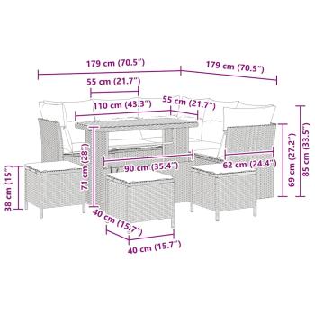 9-teiliges Garten-Sofaset mit Kissen Beige Poly Rattan Akazie, 4-teiliges Garten-Esszimmer Set mit Kissen Beige Poly Rattan Akazie