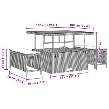 9-teiliges Garten Sofa Set mit Kissen Schwarz Poly Rattan Akazie, 3-teiliges Garten Esszimmer Set mit Kissen Schwarz Poly Rattan Akazie