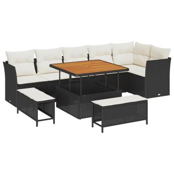 Gartensofa-set 9 stk. Schwarz Poly-Rattan
