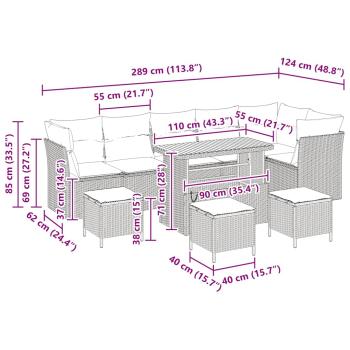 10-teiliges Garten-Sofa-Set mit Kissen Beige Poly Rattan Akazie, 4-teiliges Garten-Esszimmer Set mit Kissen Beige Poly Rattan Akazie