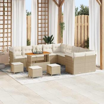 ARDEBO.de - 14-teiliges Garten Sofa Set mit Kissen Beige Poly Rattan Akazie, 4-teiliges Garten Essset mit Kissen Beige Poly Rattan Akazie