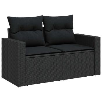 9-teiliges Garten Sofa Set mit Kissen Schwarz Poly Rattan Akazie, 3-teiliges Garten Essset mit Kissen Schwarz Poly Rattan Akazie