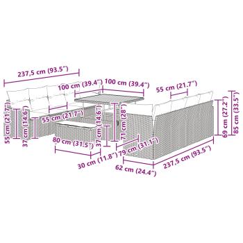 11-teiliges Garten-Sofa-Set mit Kissen Schwarz Poly-Rattan Akazie, 3-teiliges Garten-Dining-Set mit Kissen Schwarz Poly-Rattan Akazie
