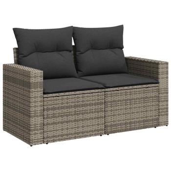 8-teiliges Garten-Sofa-Set mit Kissen Grau Poly-Rattan Akazie, 3-teiliges Garten-Ess-Set mit Kissen Grau Poly-Rattan Akazie