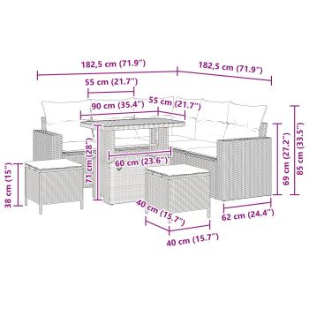 8-teiliges Garten Sofa Set mit Kissen Schwarz Poly Rattan Akazie, 3-teiliges Garten Essset mit Kissen Schwarz Poly Rattan Akazie