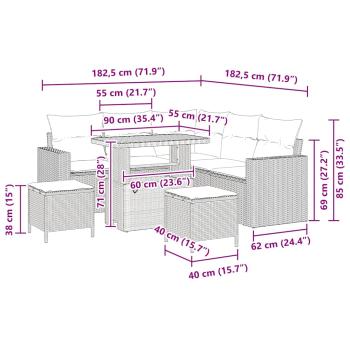 8-teiliges Garten Sofa Set mit Kissen Grau Poly Rattan Akazie, 3-teiliges Garten Esszimmer Set mit Kissen Grau Poly Rattan Akazie