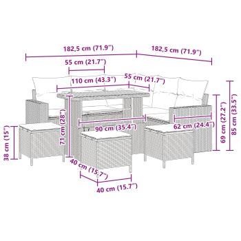 9-teilige Garten Sofa Set mit Kissen Schwarz Poly Rattan Akazie, 4-teiliges Garten Essset mit Kissen Schwarz Poly Rattan Akazie
