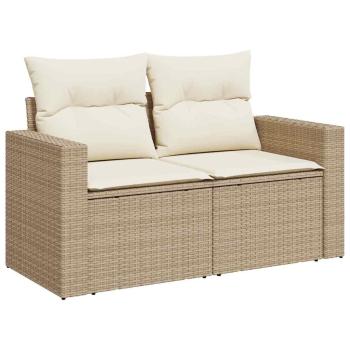 9-Teiliges Garten Sofa Set mit Kissen Beige Poly Rattan Akazie, 3-Teiliges Garten Esstisch Set mit Kissen Beige Poly Rattan Akazie
