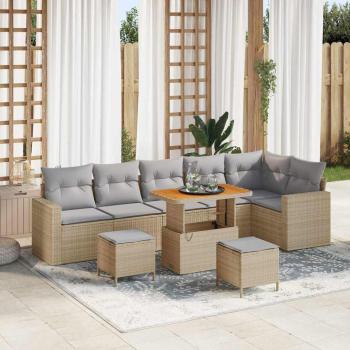 ARDEBO.de - Gartensofa-set 9 stk. Beige Poly-Rattan