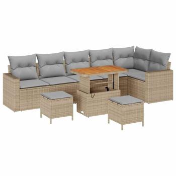 Gartensofa-set 9 stk. Beige Poly-Rattan