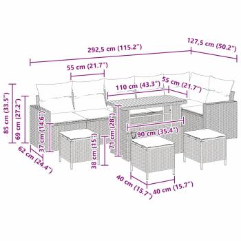 10-teiliges Garten Sofa Set mit Kissen Beige Poly Rattan Akazie, 4-teiliges Garten Essset mit Kissen Beige Poly Rattan Akazie