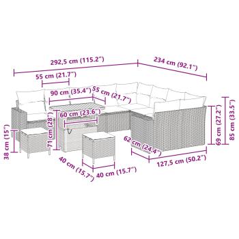 12-teiliges Garten Sofa Set mit Kissen Schwarzes Poly-Rattan Akazie, 3-teiliges Garten Esstisch Set mit Kissen Schwarzes Poly-Rattan Akazie