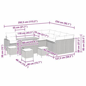 13-teiliges Garten Sofa Set mit Kissen Beige Poly Rattan Akazie, 4-teiliges Garten Essset mit Kissen Beige Poly Rattan Akazie