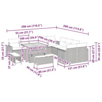 13-teiliges Garten Sofaset mit Kissen Graues Poly Rattan Akazie, 3-teiliges Garten Essset mit Kissen Graues Poly Rattan Akazie