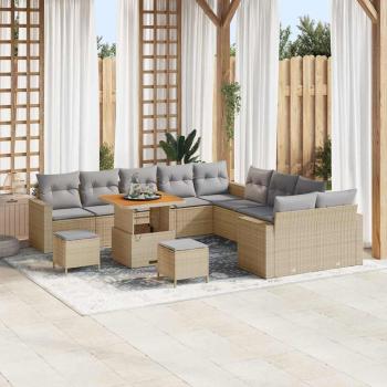 ARDEBO.de - 13-teilige Garten Sofa Set mit Kissen Beige Poly Rattan Akazie, 3-teilige Garten Dining Set mit Kissen Beige Poly Rattan Akazie