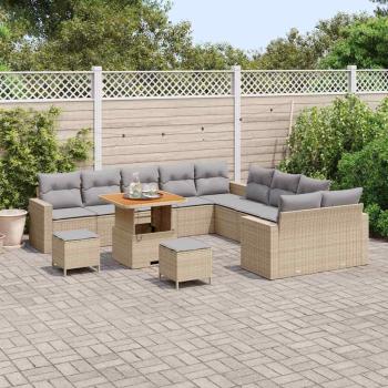 13-teilige Garten Sofa Set mit Kissen Beige Poly Rattan Akazie, 3-teilige Garten Dining Set mit Kissen Beige Poly Rattan Akazie