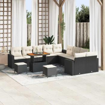 ARDEBO.de - 13-teilige Garten Sofa Set mit Kissen Schwarz Poly Rattan Akazie, 3-teilige Garten Essgruppe mit Kissen Schwarz Poly Rattan Akazie